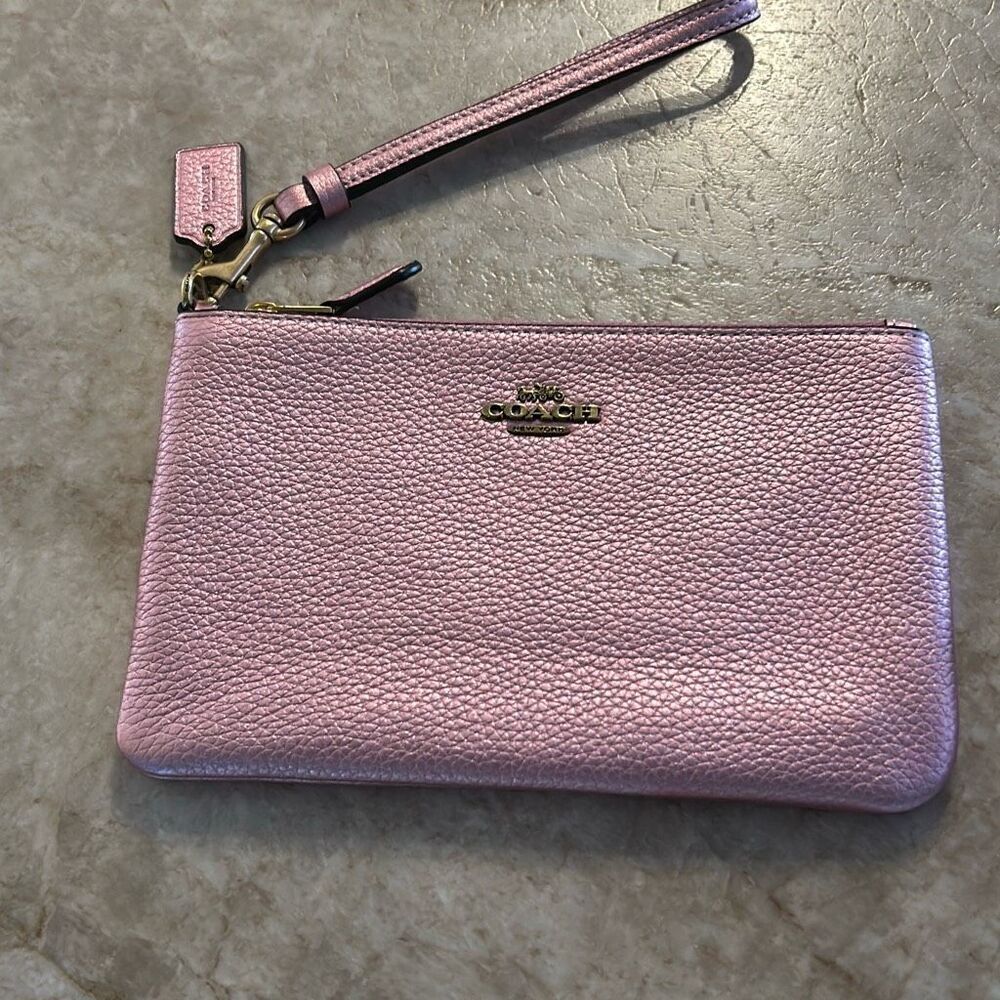 COACH Pink Metallic Large Wristlet